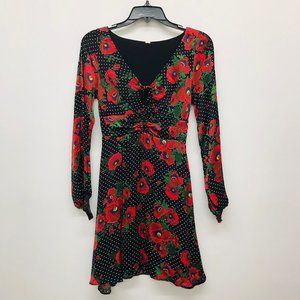 Free People Womens Dress 0 Fit Flare Morning Light Mini Red Floral Black Dress 0